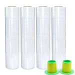 4 Pack Industrial Clear Pallet Stretch Wrap Cling Film 20mic x 400mm x 260m with Plastic Rolling Handle.Self Adhering Packing,Moving,Packaging,Heavy Duty Shrink Film,BOMEI PACK