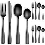 WE-CEF Tablware Cutlery Spoon Set 12-Piece Black Silverware Set Stainless Steel Satin Finish Flatware,Knife Fork Spoon Set, Kitchen Utensils Eating Spoon Set Mixed Cutlry (12, Black)