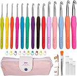 36 Pcs Crochet Hook Set with Yarn Knitting Needles Crochet Kits Sewing Tools Full Set Knit with Case Stitch Holders Household Tool Kit For Beginners Women