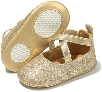 CENCIRILY Infant Baby Girls Mary Jane Flats Non Slip Soft Sole Prewalker Princess Wedding Dress Shoes, A08/Gold, 0-6 Months Infant