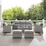 DEVOKO 7 Piece Outdoor Conversation Patio Furniture Set All Weather Wicker Sectional Couch 7 Seater Sofa With Center Table Ottoman For Garden,Terrace,Porch,Lawn,Backyard(Silver&Grey)