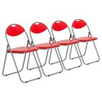 Harbour Housewares Padded Folding Chairs - Easy Store Metal Frame Office Bedroom Seating - Max Load: 114kg - Red - Pack of 4