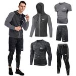 MEETYOO mens 5pcs Men's Compression Sets Pants Long Sleeve Shirt Athletic Shorts Running JacketShirt, Print, XL