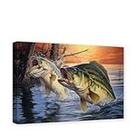 CCWACPP Fish Pictures Wall Art Striped Bass Fish Canvas Print Vintage Fishing Poster Modern Artwork Living Room Decor Frame (Bass Fish - 2, 12.00" x 18.00")