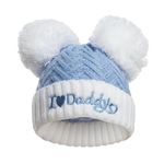 Royal Icon Baby Knitted Pom Pom Hat Baby Boys Girls Winter Hat Single Pom Pom Hat Warm Knitted Double Bubble Baby Hat 0-12 Months Ri682 (Acrylic, Blue I Love Daddy - Ri682)