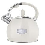 RETTBERG Tea Kettle for Stovetop Whistling Tea Kettles Retro Black Stainless Steel Teapots, 2.64 Quart (Milk White)