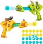 Shooting Games for Kids, 2 PCS Triceratops Dinosaur Guns for Sniper Shooting Target/Duck Game, 36 PCS Foam Balls Popper Air Gun Toys, Christmas Birthday Party Gift for Boys Girls Age 6 7 8-12+