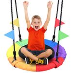 Odoland 24 inch Chidren Tree Swing Net Swing Outdoor Kid Platform Swing with Detachable 600LB Weight Load Oxford Fabric and Adjustable Hanging Ropes for Tree, Backyard and Indoor, Multicolor