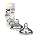 Tommee Tippee Closer to Nature Baby Bottle Teats, Breast-Like, Anti-Colic Valve, Soft Silicone, Slow Flow, 0m Plus, Pack of 2