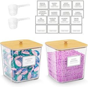 HomePekite 2 Pack Laundry Pods Container,Laundry Room Organization and Storage Containers with Bamboo Lids & Labels Large Laundry Detergent Container for Powder,Scent Booster,Pods,Dryer Ball