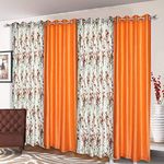 Ultica Fab Polyester 8Ft Curtain For Door Set Of 4 | Printed Panels For Home And Office | Grommet Curtains For Living Room Kitchen Hall, 4 X 8 Feet, Orange Patti