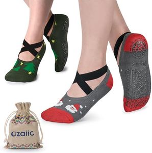 Ozaiic Yoga Socks Christmas Socks for Women Non-Slip Grips & Straps, Ideal for Pilates, Christmas Gifts, Pure Barre, Ballet, Dance, Barefoot Workout