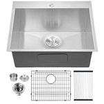 Lordear 25"x22"x12" Deep Drop-in Topmount Laundry Utility Single Bowl Sink 16 Gauge Stainless Steel Laundry Room Sinks