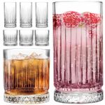 Crystal Drinking Glasses, Set of 8 Durable Glass Cups-4 Highball Glasses 15oz & 4 Rocks Glasses 12oz, Mojito Cups, Cocktail Glass, Bar Glassware Set for Cocktail, Beer, Whiskey