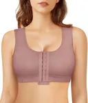 BRABIC Women Front Closure Post Surgery Compression Everyday Bras for Mastectomy Support with Adjustable Straps Wirefree (X-Large, Purple Brown)