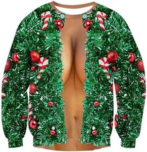 uideazone Ugly Christmas Sweater for Men Women Funny Muscle Print Crew Neck Pullover Sweatshirts X-Mas T-Shirt for Couple Lovers