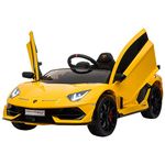 HOMCOM Lamborghini Aventador Licensed 12V Kids Electric Ride On Car Racing Car Toy with Parental Remote Control Battery-powered 2 Motors Music Lights for 3-8 Years Old Yellow