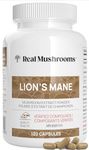 Real Mushrooms Lion’s Mane Capsules - Organic Lions Mane Mushroom Extract With Immunomodulating Properties & Antioxidants - Vegan Brain Mushroom Supplement, 120 Capsules