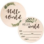 Baby Announcement Sign for Newborn 5.9" Double-Sided Hello World Newborn Name Sign for Hospital Birth Announcement, The Perfect Round Wooden Welcome Baby Sign for New Baby Boy Girl Gifts