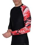 PowerLayer Men's Long Sleeve Rash Vest Mens BJJ Rashguard Men Running Cycling Compression Rash Guard Baselayer Skins - Black/Red, XL