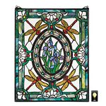 Design Toscano Dragonfly Floral Stained Glass Window Hanging Panel, 25 Inch, Stained Glass, Full Color Purple Iris