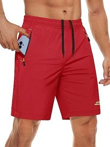 MAGCOMSEN Men's Athletic Shorts 9" Quick Dry Stretch Lightweight Casual Workout Shorts for Men Red with 3 Zipper Pockets
