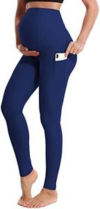 BUBBLELIME 26" Maternity Yoga Leggings Over The Belly Soft Pregnancy Workout Pant with Pockets - Maternity Pants_Navy Medium-26 Inseam