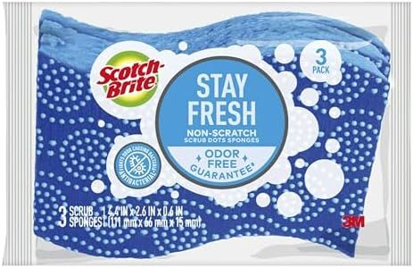 Scotch-Brite Scrub Dots Non-Scratch Scrub Sponge, Everyday Cleaning Power. Rinses Clean, 3 Scrub Sponges