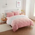 7 Piece Comforter Set Bed in a Bag Ombre Pintuck Design All Season Soft Down Alternative Bedding Comforter Set & Luxurious Matching Bed Sheets & Pillow Shams, Ombre Pintuck Blush, Full