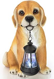VP Home Golden Puppy with Lantern Solar Powered LED Outdoor Decor Garden Light