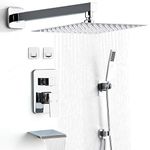 LCEVCGK Shower Faucet Set with Tub Spout, Chrome Rainfall Shower System Complete Wall Mounted for Bathroom with 12 Inch Square Shower Head and Handheld Shower Head Rain Mixer Combo Set