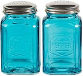 RSVP International Jumbo Retro Glass Salt & Pepper, Screw On Stainless Steel Lid, Each Shaker Holds 8 Ounces, 2.25x2.25x4.8, Turquoise