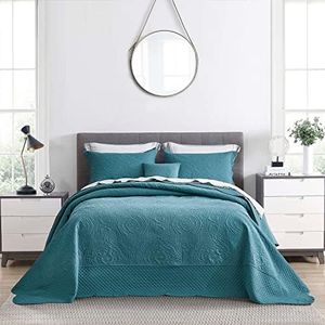 HZ & HY Oversized King Bedspread 128x120 Extra Wide, Ultrasonic, Lightweight, Reversible, 5 Pieces, 100% Microfiber, Lagoon