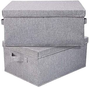 HOONEX Linen Foldable Storage Bins with Lids, 2 Pack, Storage Boxes with Carrying Handles and Sturdy Heavy Cardboard, 16.5" L x 11.8" W x 7.5" H for Shoes, Books, Clothes, Light Grey