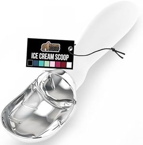 GORILLA GRIP BPA-Free Heavy Duty Ice Cream Scoop, Comfortable Ergonomic Handle, Professional Grade Scooper for Perfect Round Scoops, Spoon Frozen Hard Gelato, Sorbet, Cookie Dough, Kitchen Tool, White