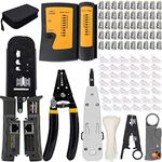 MAYLINE Network Crimping Wire Stripper Tool Kit RJ45, CAT5/CAT6 LAN Cable Repair Cutter Set, Professional Wire Crimp Punch Down 6P/8P Crimper Strip Cutter(Grey)