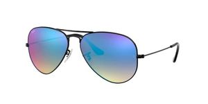 Ray-Ban RB3025 Classic Aviator Sunglasses, Black/Brown Gradient Mirror Blue, 55 mm