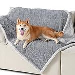 Lesure Washable Dog Blanket Sherpa - 100x120cm Waterproof Blanket for Dogs and Cats, Large Patterned Dog Throw Blankets Protects Bed and Couch Sofa with Soft Plush, Grey