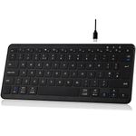 Qulose Bluetooth Wireless Keyboard, Mini Keyboard Rechargeable USB-C with Media Hotkeys, Ultra Slim Ergonomic, Compatible with Apple macOS/iOS/Windows/Android, UK Layout Compact-Black