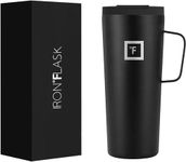 IRON °FLASK Grip Novelty Coffee Mug - Leak Proof, Vacuum Insulated Stainless Steel Bottle, Double Walled, Thermo Travel, Hot Cold, Water Metal Canteen - Midnight Black, 24 Oz - Rubber Bottom