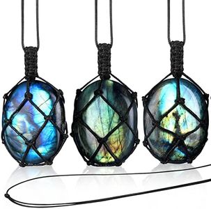 Kingdder Labradorite Dragon Crystal Necklace Natural Labradorite Pendant Wrap Braid Labradorite Crystal Chakra Necklace Dragon Rainbow Necklace for Women Men(3 Pcs, Labradorite)