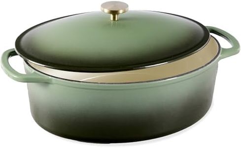 Best Choice Products Oval 7.5 Quart Enamel Cast-Iron Dutch Oven, Heavy-Duty Pre-Seasoned for Baking, Cooking w/Side Handles – Deep Olive Green