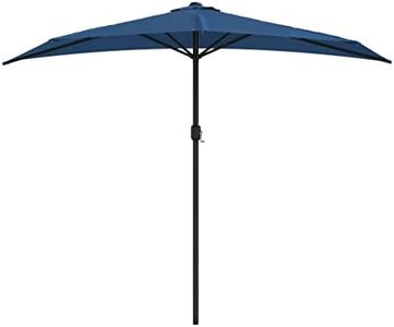 vidaXL Blue Half Balcony Parasol - UV Protective Outdoor Umbrella Shade with Aluminium Pole and Crank Mechanism for Garden, Deck, Patio