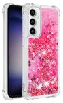 Cover Samsung S23 FE, Sparkle Liquid Champagne Quicksand Series Glitter Bling Flowing Floating Soft TPU Clear Bumper Hybrid Shockproof Protective Phone Cover Pink Love Heart