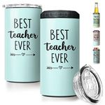 SANDJEST Best Teacher Ever Tumbler - 4-in-1 Design Tumbler Can Cooler Cup - 12oz Stainless Steel Insulated Cans Coozie Travel Mug Birthday, Christmas, Appreciation, Teacher's Day Gifts