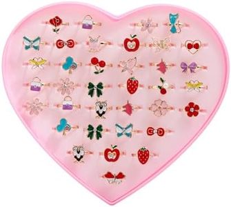Fineder 36pcs Children Kids Little Girl Gift, Jewelry Adjustable Rings in Box, Girl Pretend Play and Dress up Rings,Random Shape and Color, Little Girls Gift