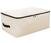 100% Cotton Canvas Household Jumbo Collapsible Storage Bag, Blanket Bag, Closet Soft Storage Bag, Sweater Organizer Box with Zipper and 2 Strong Handles, Washable in Washer, Beige