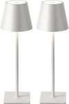 Ophouliy Set of 2 Cordless Table Lamps, LED Rechargeable Battery Operated Desk Lamps with 3 Color Stepless Dimmable, IP54 Waterproof Portable for Outdoor Patio Bar Restaurants Bedroom Bedside (White)