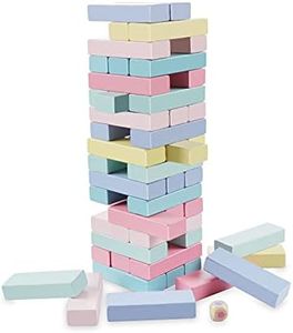 Comius Sharp Bloques de Madera, Torre de Madera Block Colores Juegos de Construcción, Juegos Educativos Torre de Bloques, Juguete de Madera Juego Familiar Clásico Juego de Mesa (51 Pcs New)
