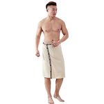 Men’s Bath Wrap Towel Soft Cozy Water Absorbent Shower Bathing Towel Cover Up Bathrobe Adjustable Snap on Closure for Home Gym Spa Beach Pool Sauna (Beige)